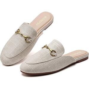 Minorsu Womens Size 8.5 Tan Gold Buckle Memory Foam Insole Low Heel Mule Shoes